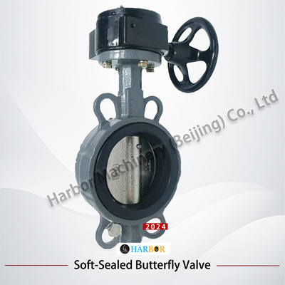 Medio de agua DN40-DN700 Turbina manual de acero fundido de sellado suave válvula mariposa D371X-16C