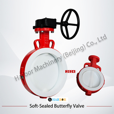 Válvula de mariposa de wafer de turbina con revestimiento de PTFE D371F46-16C con resistencia al ácido y alcalino