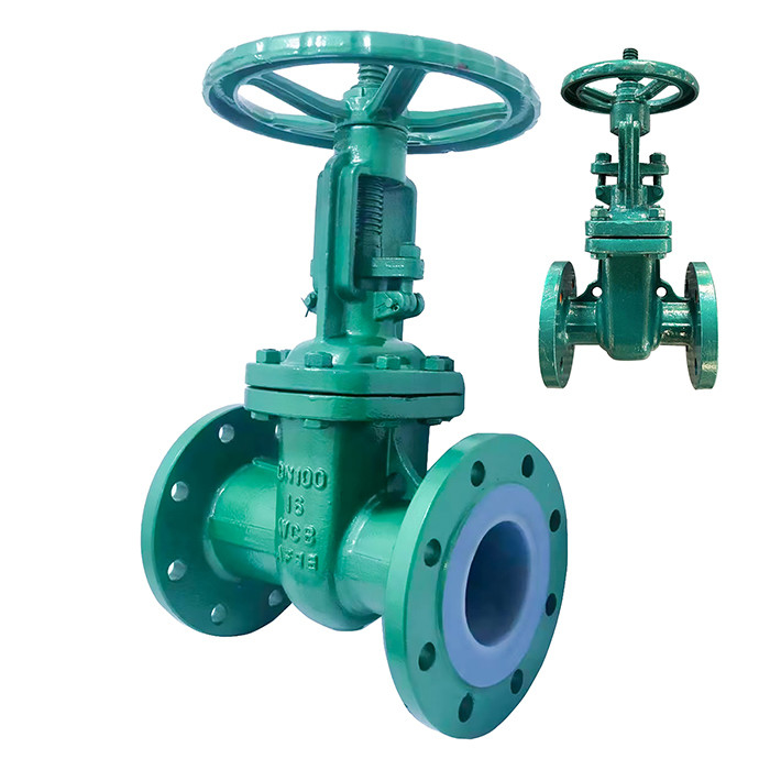 Válvula de puerta de esclusa de acero fundido PTFE revestida con brida manual Z41F46-16C para tratamiento de agua